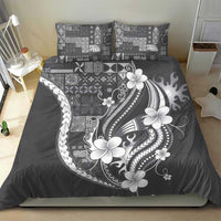 Samoa Siapo Tribal Pattern Bedding Set Light Gray Polynesian Plumeria Tapa Motif