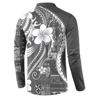 Samoa Siapo Tribal Pattern Button Sweatshirt Light Gray Polynesian Plumeria Tapa Motif