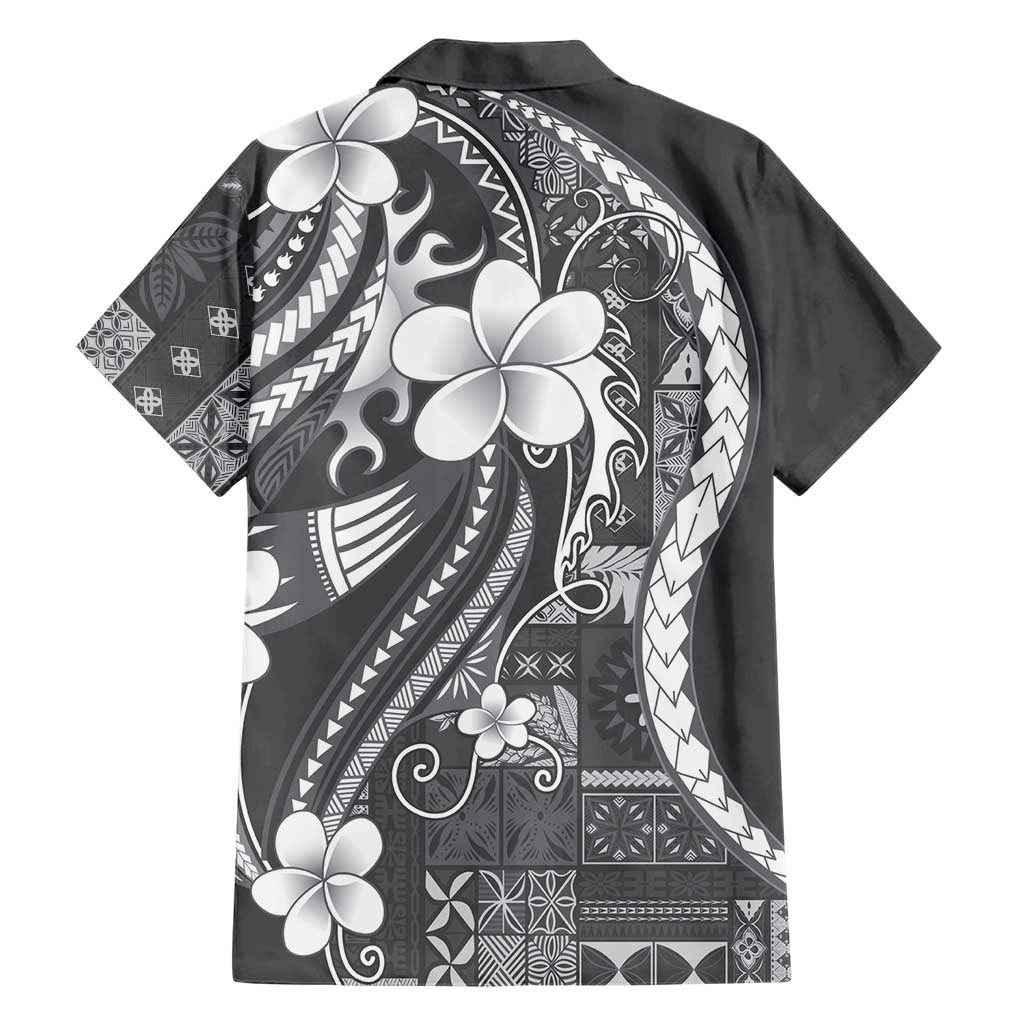 Samoa Siapo Tribal Pattern Family Matching Mermaid Dress and Hawaiian Shirt Light Gray Polynesian Plumeria Tapa Motif