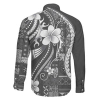 Samoa Siapo Tribal Pattern Family Matching Mermaid Dress and Hawaiian Shirt Light Gray Polynesian Plumeria Tapa Motif