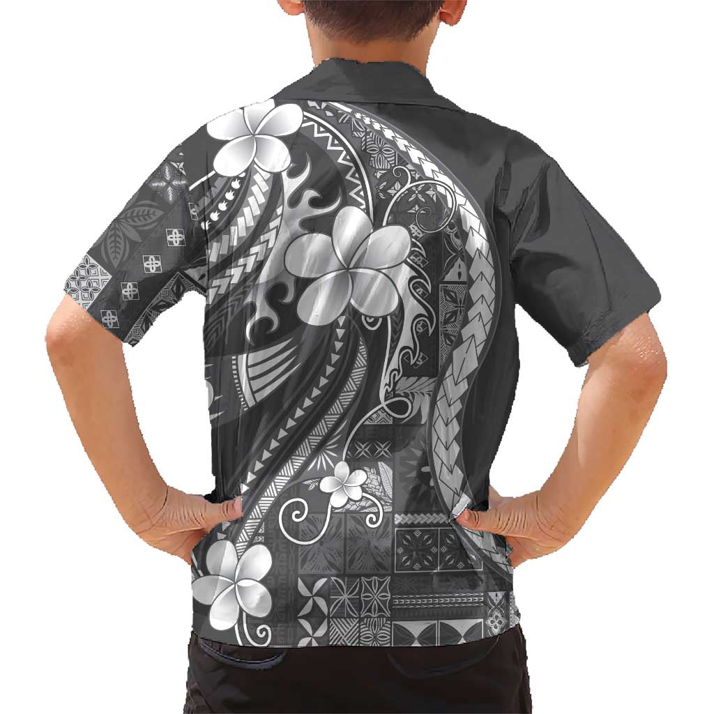 Samoa Siapo Tribal Pattern Family Matching Tank Maxi Dress and Hawaiian Shirt Light Gray Polynesian Plumeria Tapa Motif LT9 - Polynesian Pride