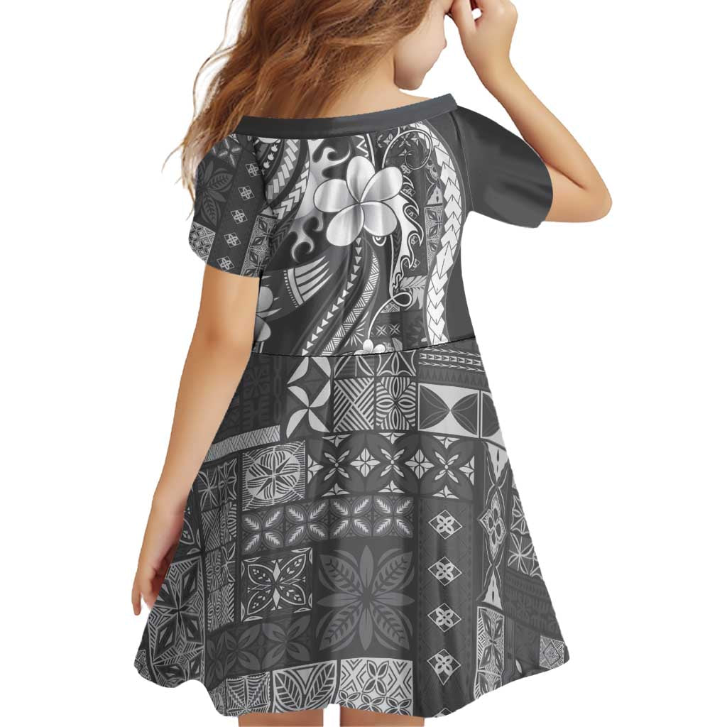 Samoa Siapo Tribal Pattern Family Matching Tank Maxi Dress and Hawaiian Shirt Light Gray Polynesian Plumeria Tapa Motif LT9 - Polynesian Pride