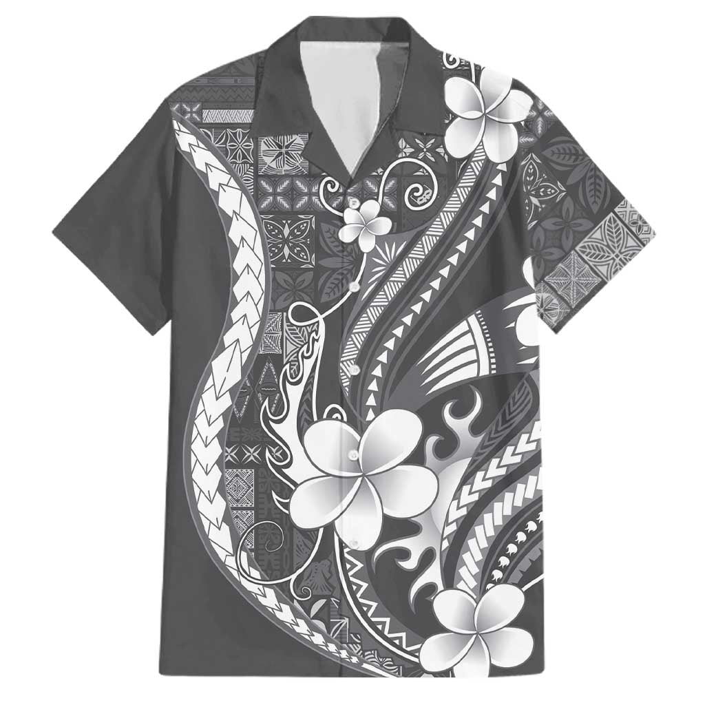 Samoa Siapo Tribal Pattern Family Matching Tank Maxi Dress and Hawaiian Shirt Light Gray Polynesian Plumeria Tapa Motif LT9 Dad's Shirt - Short Sleeve Gray - Polynesian Pride