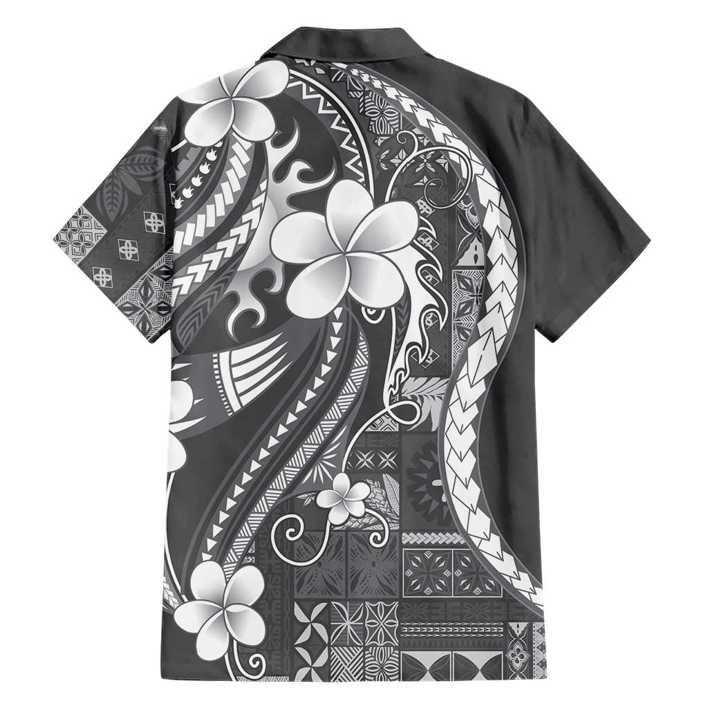 Samoa Siapo Tribal Pattern Family Matching Tank Maxi Dress and Hawaiian Shirt Light Gray Polynesian Plumeria Tapa Motif LT9 - Polynesian Pride