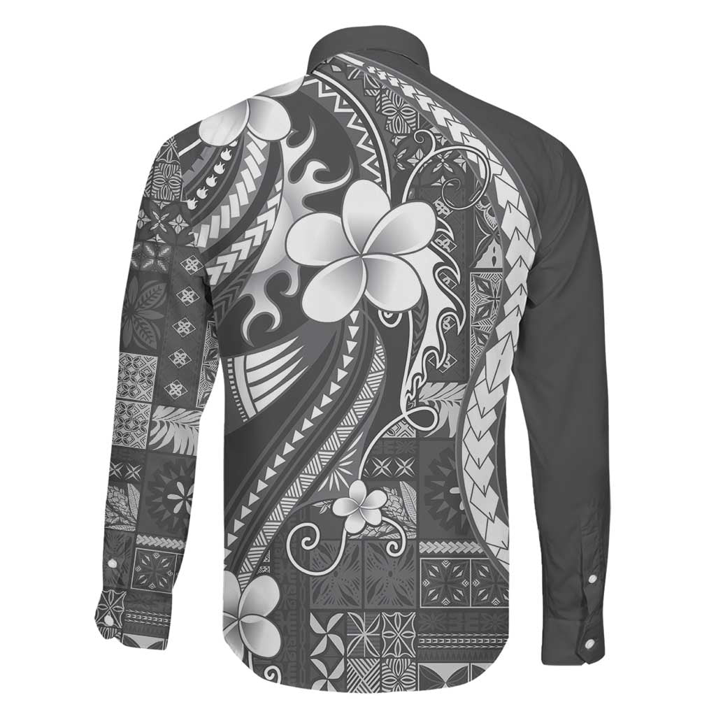 Samoa Siapo Tribal Pattern Family Matching Tank Maxi Dress and Hawaiian Shirt Light Gray Polynesian Plumeria Tapa Motif LT9 - Polynesian Pride