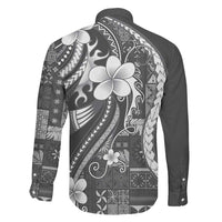 Samoa Siapo Tribal Pattern Family Matching Tank Maxi Dress and Hawaiian Shirt Light Gray Polynesian Plumeria Tapa Motif LT9 - Polynesian Pride
