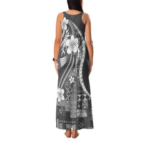 Samoa Siapo Tribal Pattern Family Matching Tank Maxi Dress and Hawaiian Shirt Light Gray Polynesian Plumeria Tapa Motif LT9 - Polynesian Pride