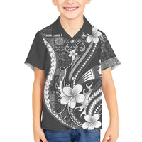 Samoa Siapo Tribal Pattern Family Matching Tank Maxi Dress and Hawaiian Shirt Light Gray Polynesian Plumeria Tapa Motif LT9 Son's Shirt Gray - Polynesian Pride