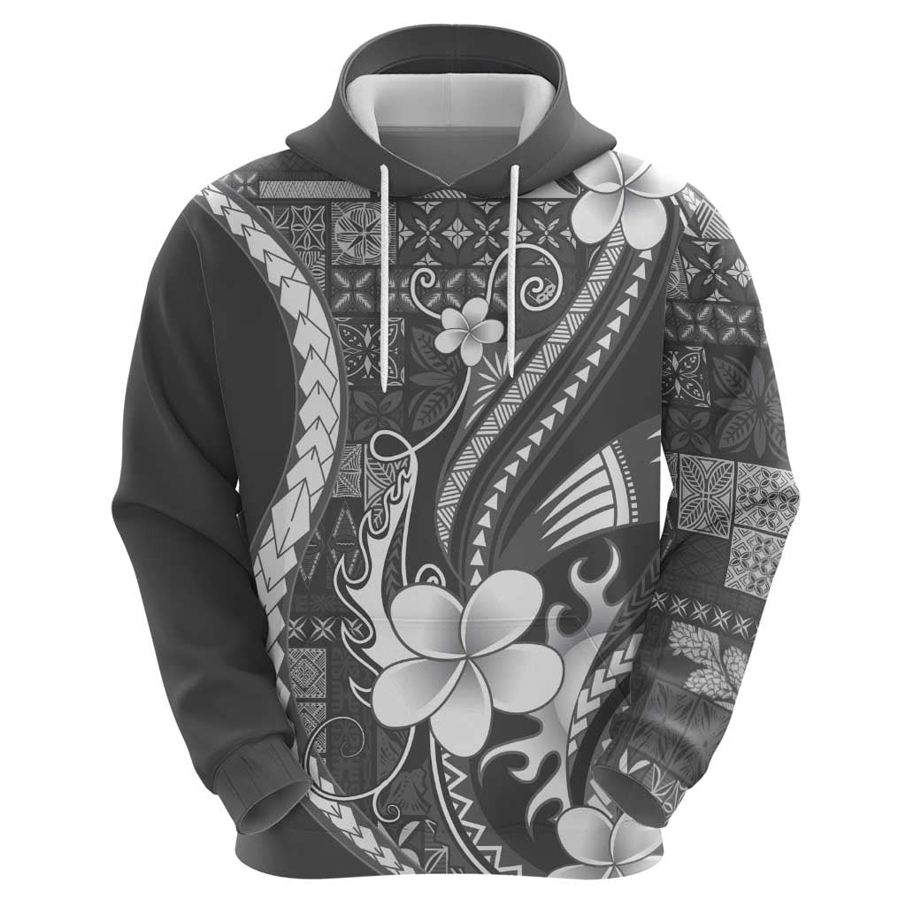 Samoa Siapo Tribal Pattern Hoodie Light Gray Polynesian Plumeria Tapa Motif LT9 - Polynesian Pride
