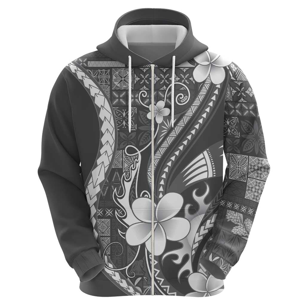 Samoa Siapo Tribal Pattern Hoodie Light Gray Polynesian Plumeria Tapa Motif LT9 - Polynesian Pride