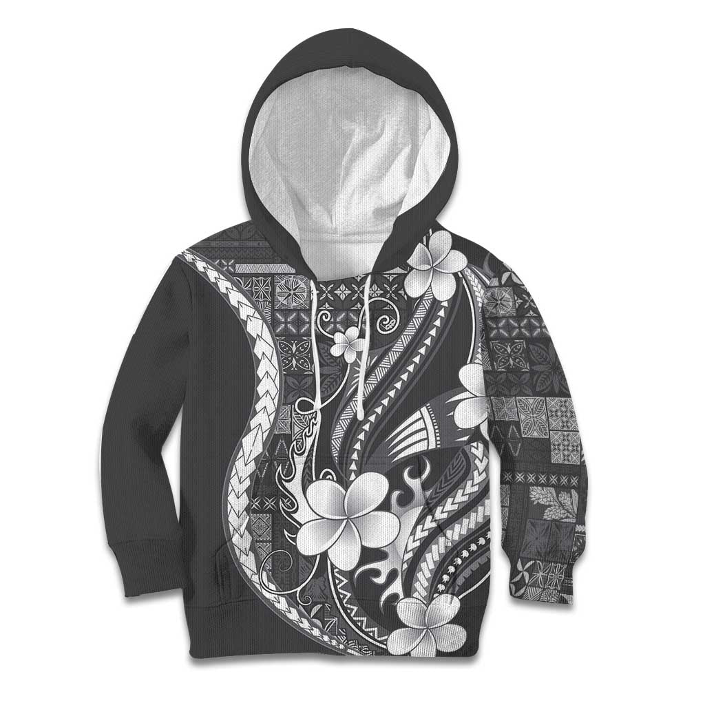 Samoa Siapo Tribal Pattern Kid Hoodie Light Gray Polynesian Plumeria Tapa Motif LT9 Hoodie Gray - Polynesian Pride