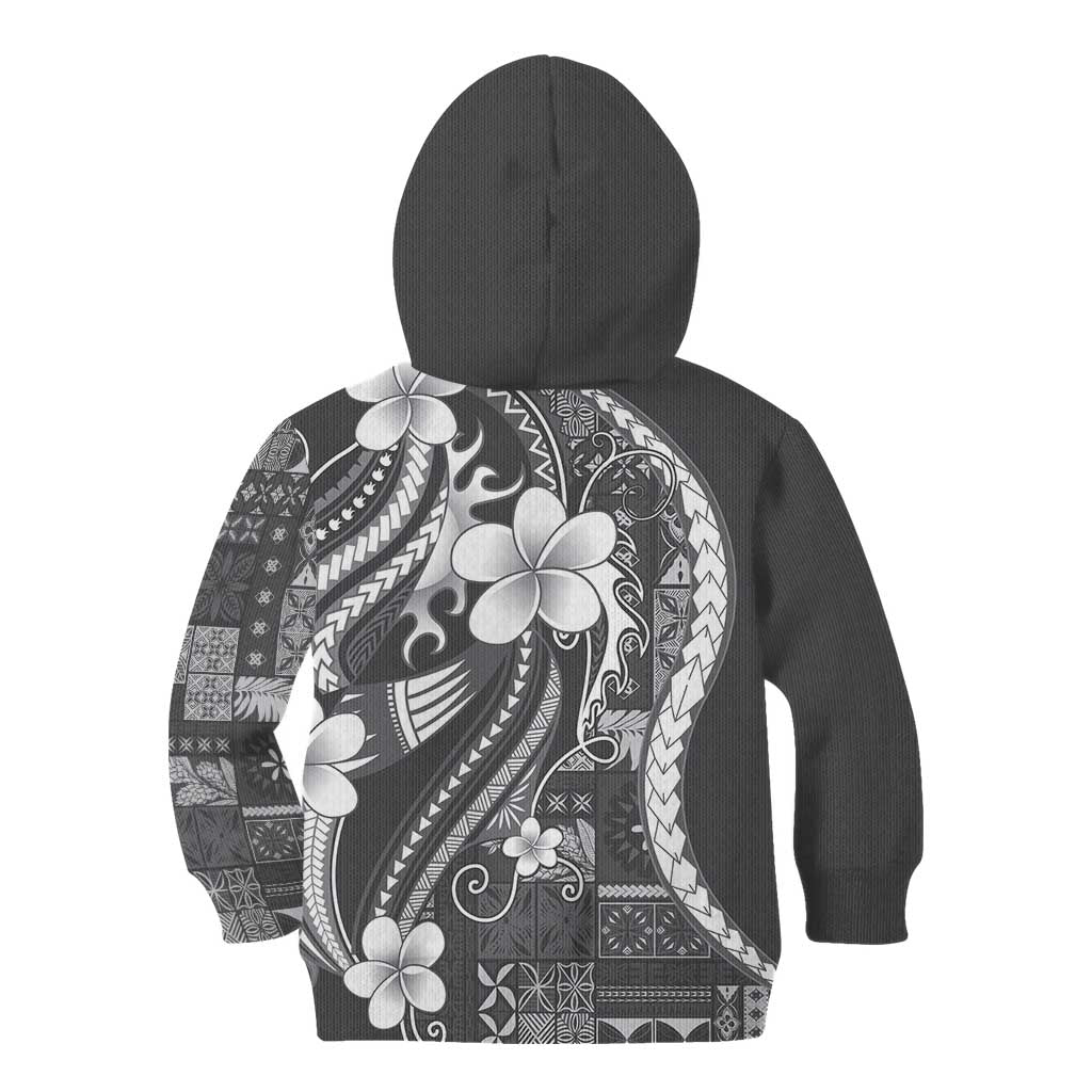 Samoa Siapo Tribal Pattern Kid Hoodie Light Gray Polynesian Plumeria Tapa Motif LT9 - Polynesian Pride