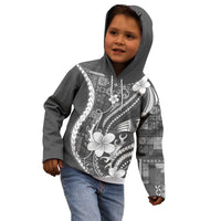 Samoa Siapo Tribal Pattern Kid Hoodie Light Gray Polynesian Plumeria Tapa Motif LT9 - Polynesian Pride