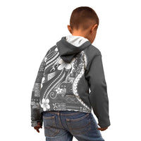 Samoa Siapo Tribal Pattern Kid Hoodie Light Gray Polynesian Plumeria Tapa Motif LT9 - Polynesian Pride