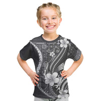 Samoa Siapo Tribal Pattern Kid T Shirt Light Gray Polynesian Plumeria Tapa Motif