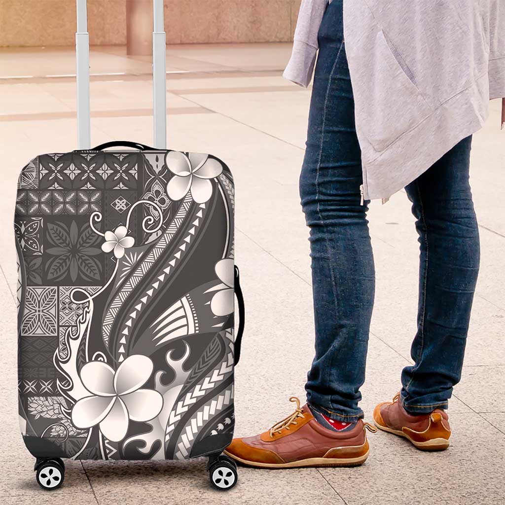 Samoa Siapo Tribal Pattern Luggage Cover Light Gray Polynesian Plumeria Tapa Motif