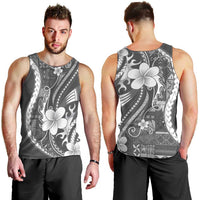 Samoa Siapo Tribal Pattern Men Tank Top Light Gray Polynesian Plumeria Tapa Motif