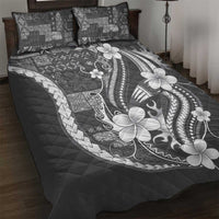 Samoa Siapo Tribal Pattern Quilt Bed Set Light Gray Polynesian Plumeria Tapa Motif