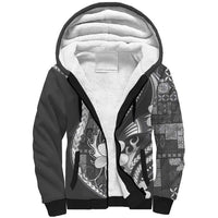 Samoa Siapo Tribal Pattern Sherpa Hoodie Light Gray Polynesian Plumeria Tapa Motif LT9 Unisex Gray - Polynesian Pride
