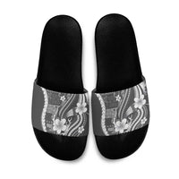 Samoa Siapo Tribal Pattern Slide Sandals Light Gray Polynesian Plumeria Tapa Motif