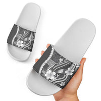 Samoa Siapo Tribal Pattern Slide Sandals Light Gray Polynesian Plumeria Tapa Motif