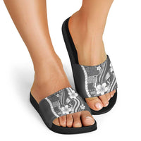 Samoa Siapo Tribal Pattern Slide Sandals Light Gray Polynesian Plumeria Tapa Motif
