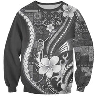 Samoa Siapo Tribal Pattern Sweatshirt Light Gray Polynesian Plumeria Tapa Motif