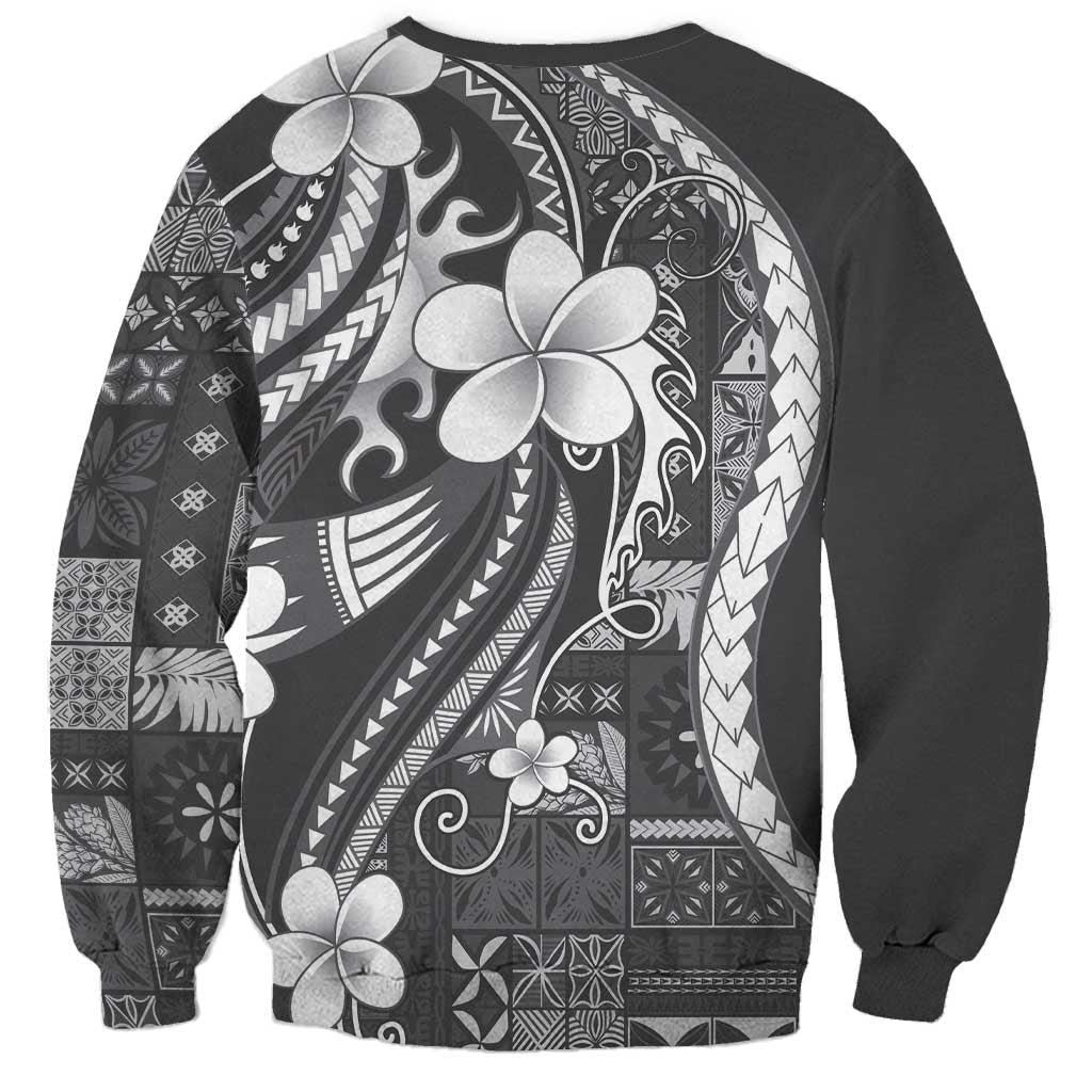 Samoa Siapo Tribal Pattern Sweatshirt Light Gray Polynesian Plumeria Tapa Motif
