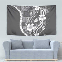 Samoa Siapo Tribal Pattern Tapestry Light Gray Polynesian Plumeria Tapa Motif
