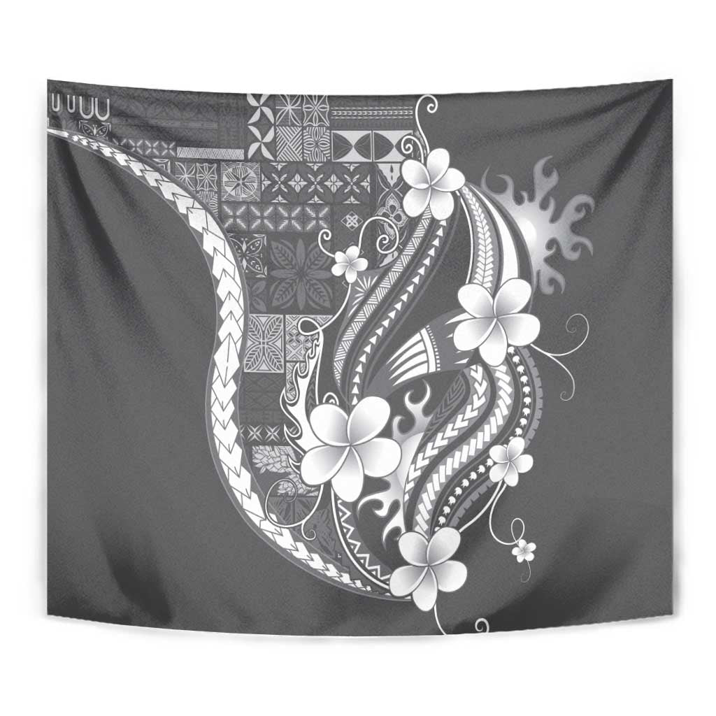 Samoa Siapo Tribal Pattern Tapestry Light Gray Polynesian Plumeria Tapa Motif