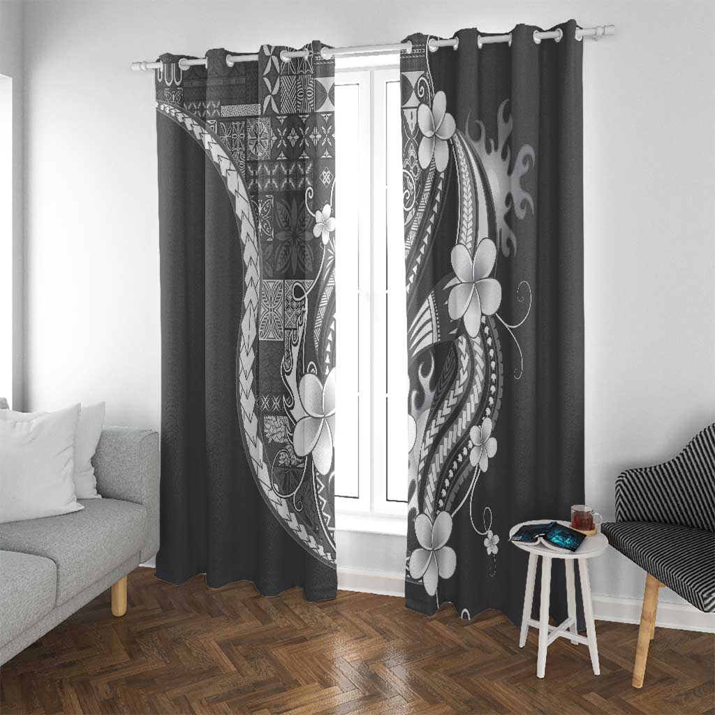 Samoa Siapo Tribal Pattern Window Curtain Light Gray Polynesian Plumeria Tapa Motif