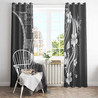 Samoa Siapo Tribal Pattern Window Curtain Light Gray Polynesian Plumeria Tapa Motif