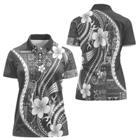 Samoa Siapo Tribal Pattern Women Polo Shirt Light Gray Polynesian Plumeria Tapa Motif LT9 - Polynesian Pride