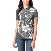 Samoa Siapo Tribal Pattern Women Polo Shirt Light Gray Polynesian Plumeria Tapa Motif LT9 - Polynesian Pride