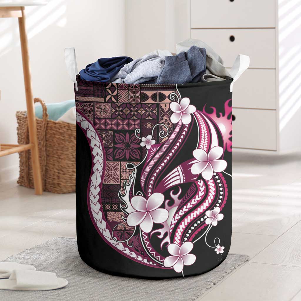 Samoa Siapo Tribal Pattern Laundry Basket Violet Polynesian Plumeria Tapa Motif