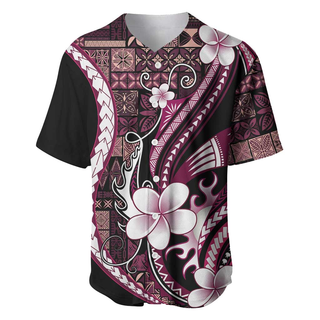 Samoa Siapo Tribal Pattern Baseball Jersey Violet Polynesian Plumeria Tapa Motif