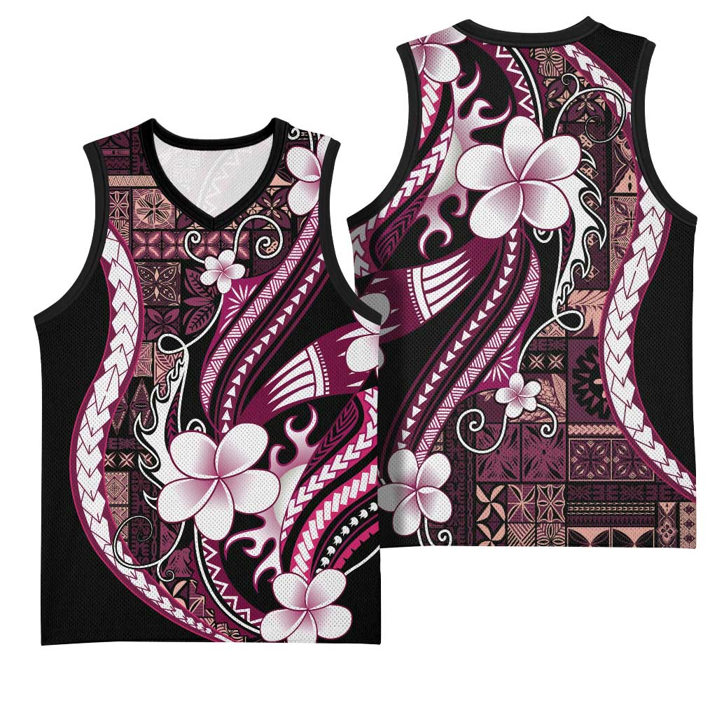 Samoa Siapo Tribal Pattern Basketball Jersey Violet Polynesian Plumeria Tapa Motif