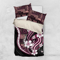 Samoa Siapo Tribal Pattern Bedding Set Violet Polynesian Plumeria Tapa Motif