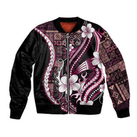 Samoa Siapo Tribal Pattern Bomber Jacket Violet Polynesian Plumeria Tapa Motif