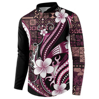 Samoa Siapo Tribal Pattern Button Sweatshirt Violet Polynesian Plumeria Tapa Motif