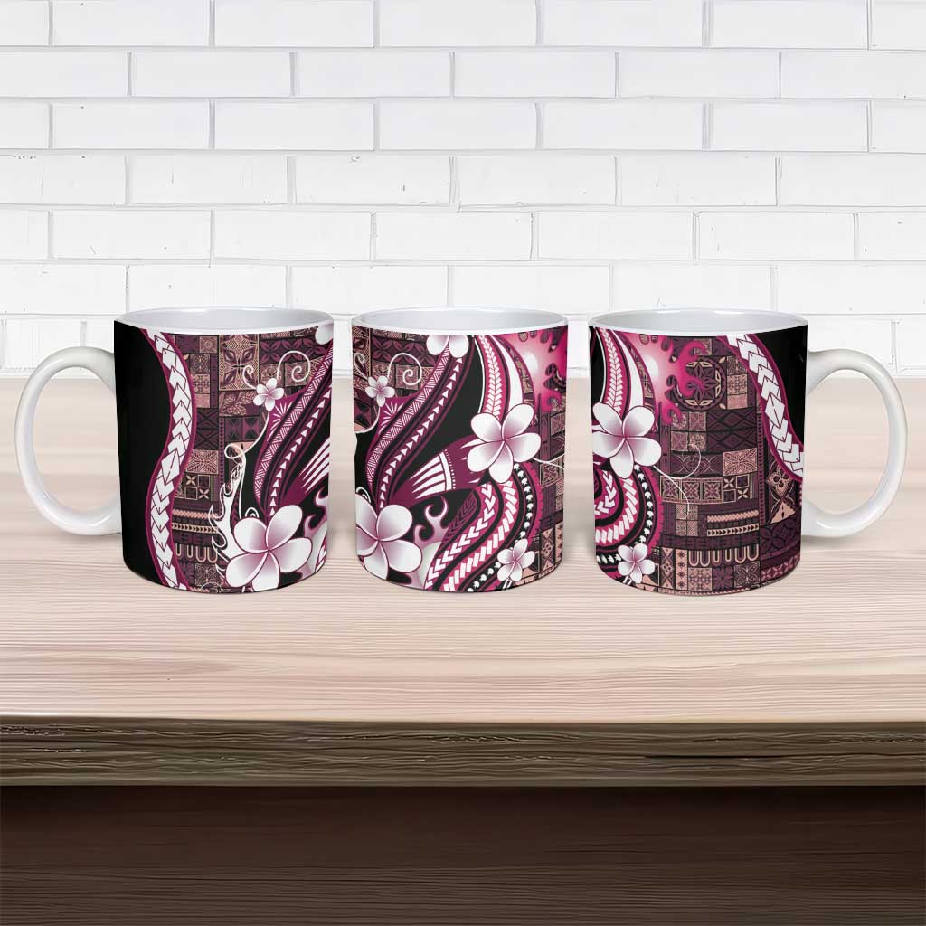 Samoa Siapo Tribal Pattern Ceramic Mug Violet Polynesian Plumeria Tapa Motif