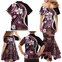 Samoa Siapo Tribal Pattern Family Matching Mermaid Dress and Hawaiian Shirt Violet Polynesian Plumeria Tapa Motif