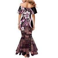 Samoa Siapo Tribal Pattern Family Matching Mermaid Dress and Hawaiian Shirt Violet Polynesian Plumeria Tapa Motif