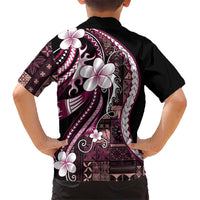 Samoa Siapo Tribal Pattern Family Matching Off Shoulder Maxi Dress and Hawaiian Shirt Violet Polynesian Plumeria Tapa Motif