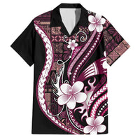Samoa Siapo Tribal Pattern Family Matching Off Shoulder Short Dress and Hawaiian Shirt Violet Polynesian Plumeria Tapa Motif