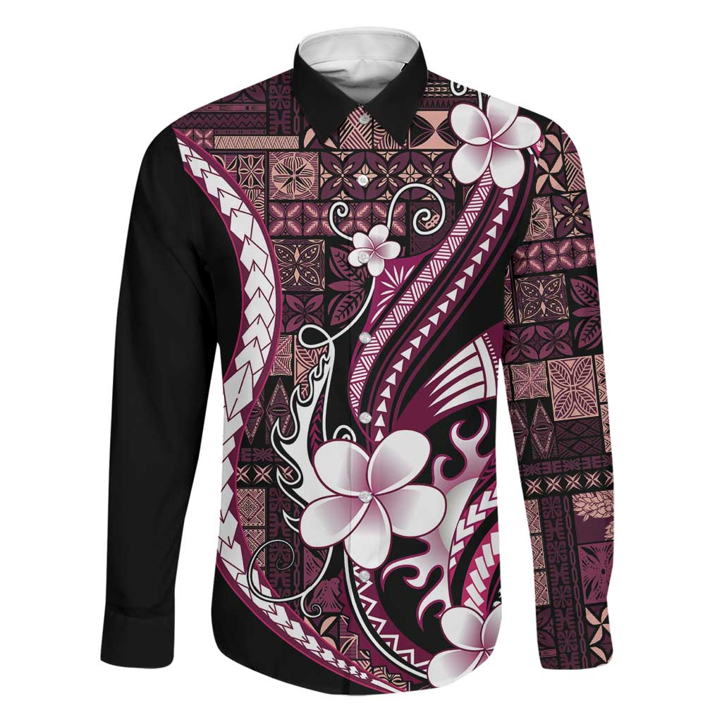 Samoa Siapo Tribal Pattern Family Matching Puletasi and Hawaiian Shirt Violet Polynesian Plumeria Tapa Motif