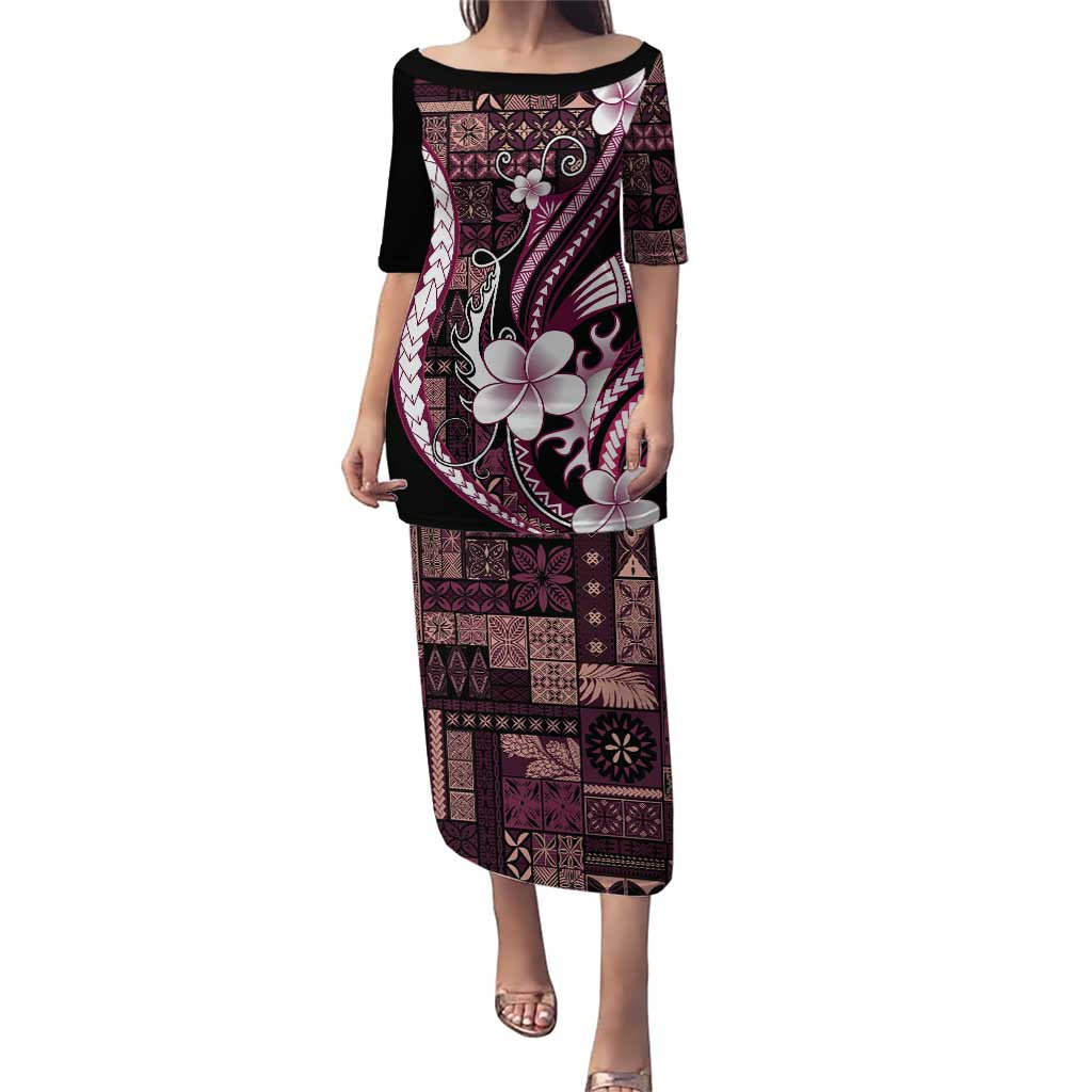 Samoa Siapo Tribal Pattern Family Matching Puletasi and Hawaiian Shirt Violet Polynesian Plumeria Tapa Motif