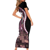 Samoa Siapo Tribal Pattern Family Matching Short Sleeve Bodycon Dress and Hawaiian Shirt Violet Polynesian Plumeria Tapa Motif