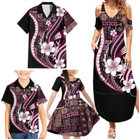 Samoa Siapo Tribal Pattern Family Matching Summer Maxi Dress and Hawaiian Shirt Violet Polynesian Plumeria Tapa Motif