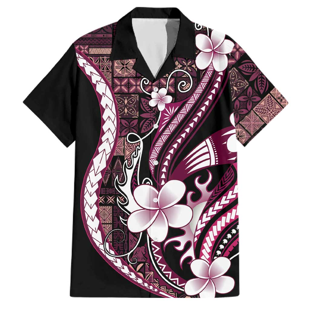 Samoa Siapo Tribal Pattern Family Matching Summer Maxi Dress and Hawaiian Shirt Violet Polynesian Plumeria Tapa Motif
